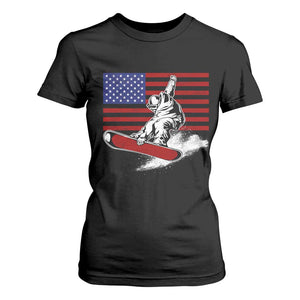 Funny Snowboarding Lover American Flag Winter Sport T Shirt For Women TS11 Black Print Your Wear