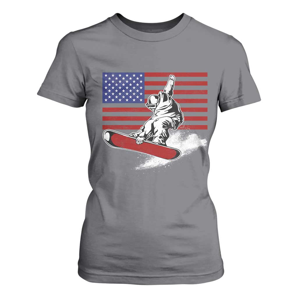 Funny Snowboarding Lover American Flag Winter Sport T Shirt For Women TS11 Charcoal Print Your Wear