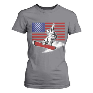 Funny Snowboarding Lover American Flag Winter Sport T Shirt For Women TS11 Charcoal Print Your Wear