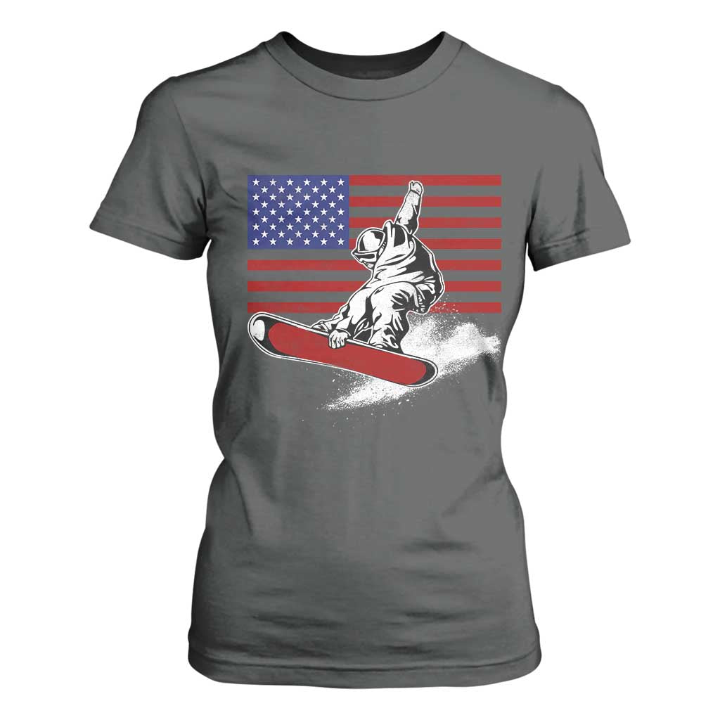 Funny Snowboarding Lover American Flag Winter Sport T Shirt For Women TS11 Dark Heather Print Your Wear