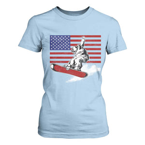 Funny Snowboarding Lover American Flag Winter Sport T Shirt For Women TS11 Light Blue Print Your Wear
