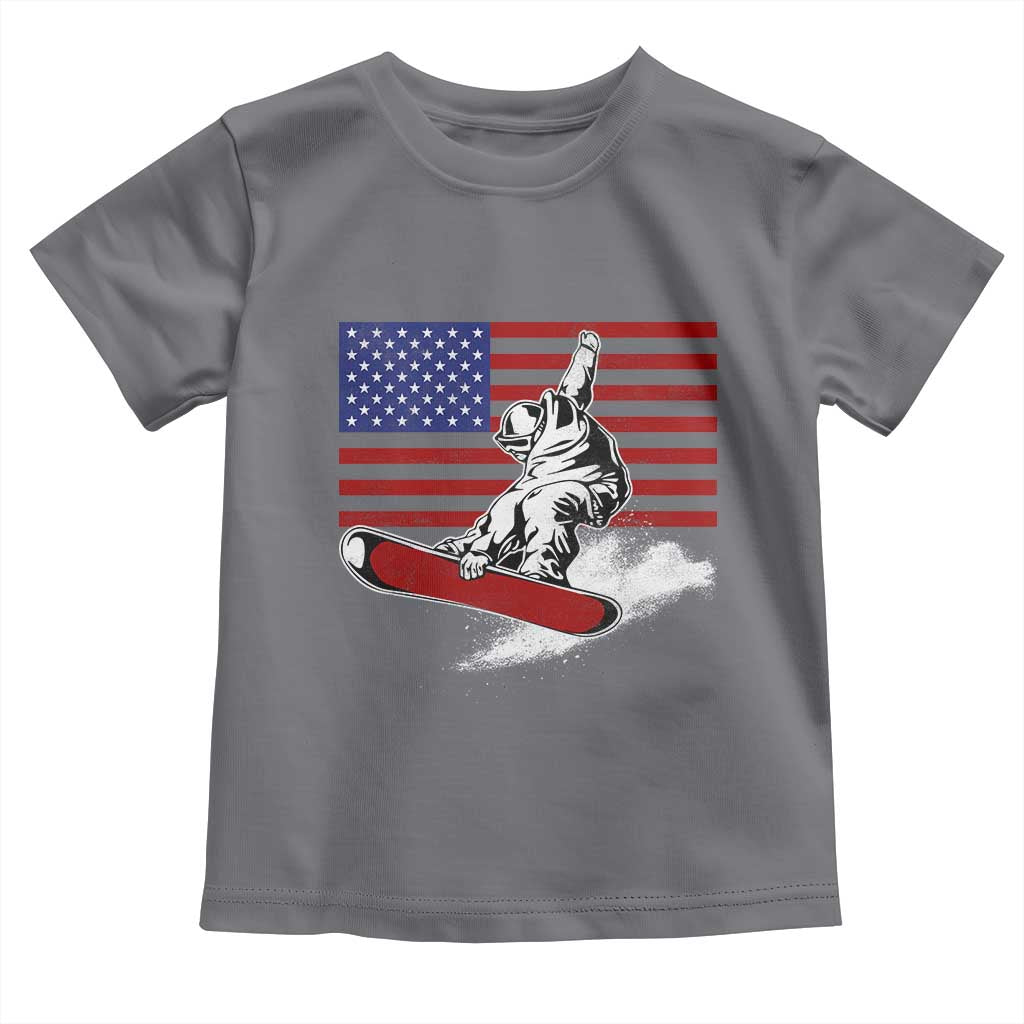 Funny Snowboarding Lover American Flag Winter Sport Toddler T Shirt TS11 Charcoal Print Your Wear