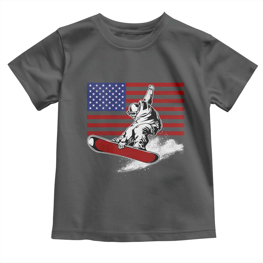 Funny Snowboarding Lover American Flag Winter Sport Toddler T Shirt TS11 Dark Heather Print Your Wear