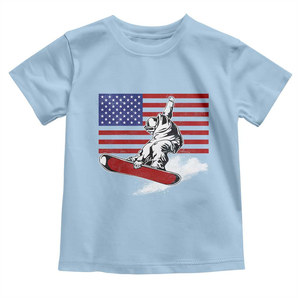 Funny Snowboarding Lover American Flag Winter Sport Toddler T Shirt TS11 Light Blue Print Your Wear