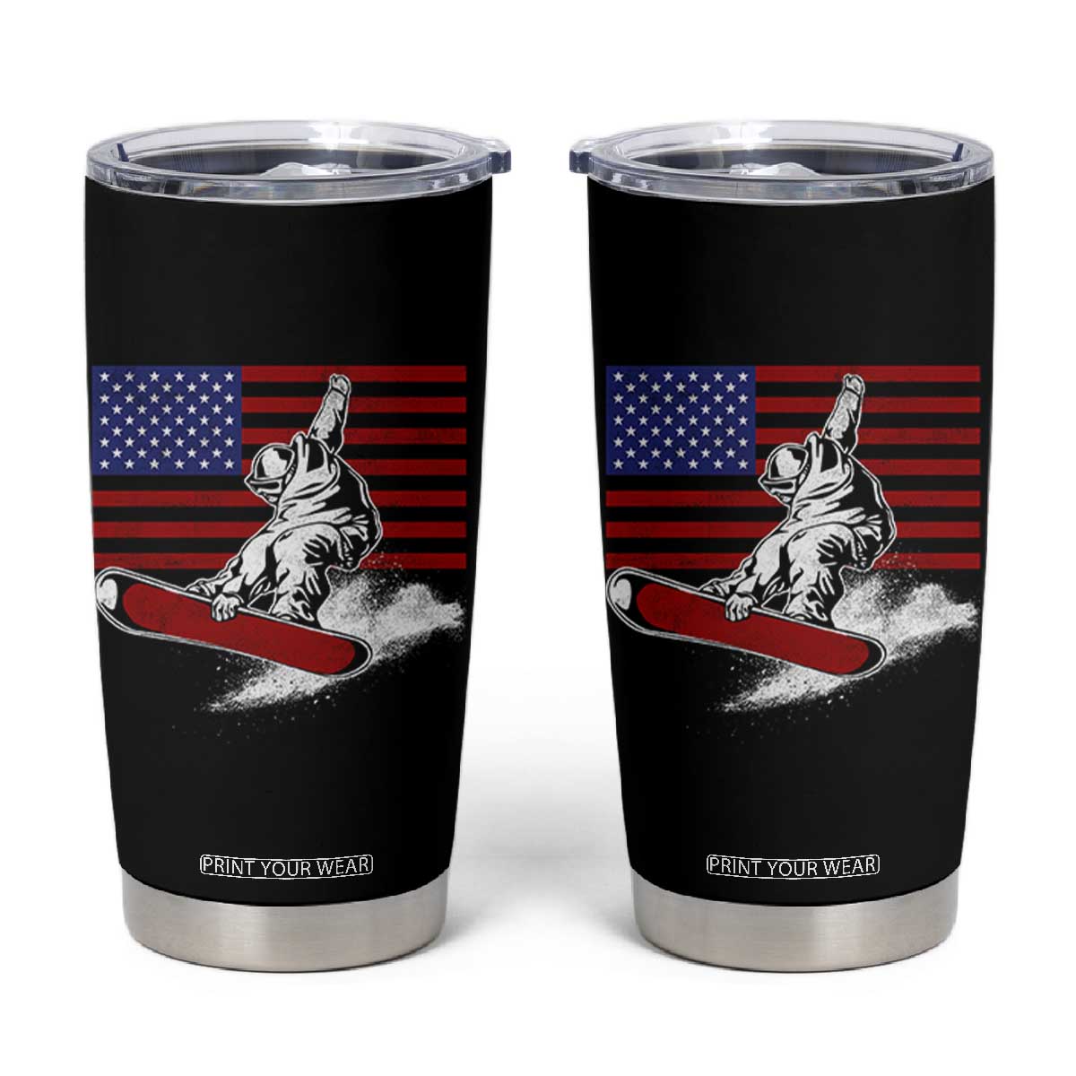 Funny Snowboarding Lover American Flag Winter Sport Tumbler Cup TS11 Black Print Your Wear