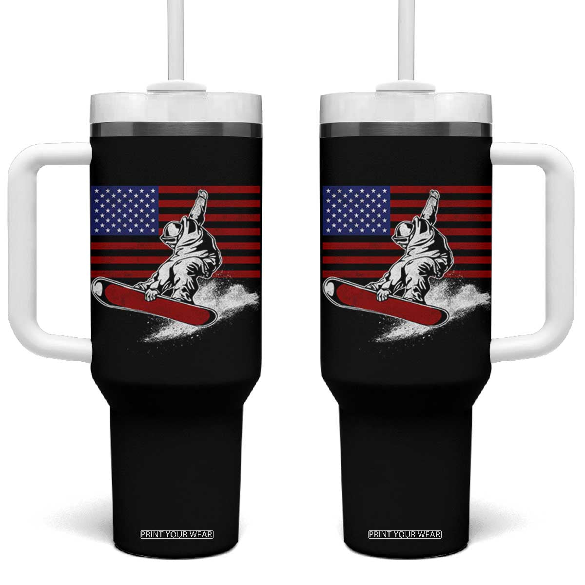 Funny Snowboarding Lover American Flag Winter Sport Tumbler With Handle TS11 One Size: 40 oz Black Print Your Wear