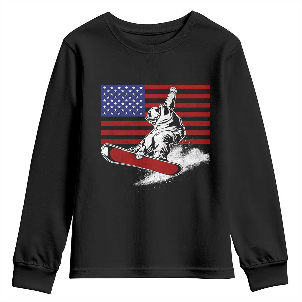 Funny Snowboarding Lover American Flag Winter Sport Youth Sweatshirt TS11 Black Print Your Wear