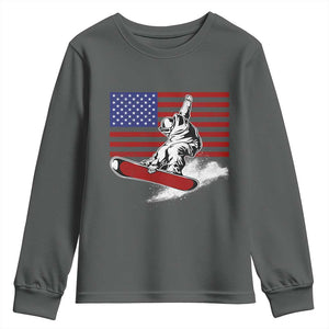 Funny Snowboarding Lover American Flag Winter Sport Youth Sweatshirt TS11 Dark Heather Print Your Wear