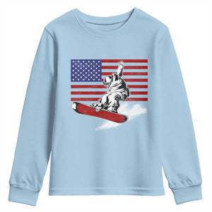 Funny Snowboarding Lover American Flag Winter Sport Youth Sweatshirt TS11 Light Blue Print Your Wear
