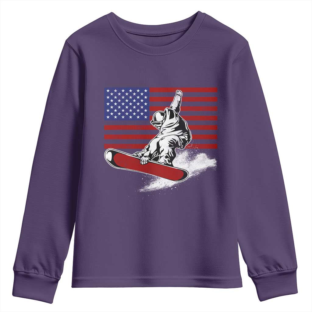 Funny Snowboarding Lover American Flag Winter Sport Youth Sweatshirt TS11 Purple Print Your Wear