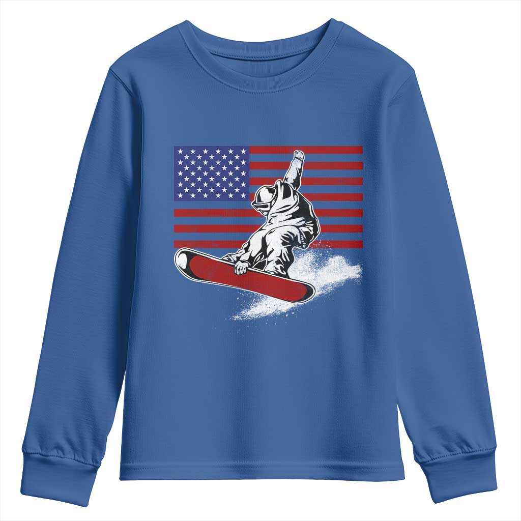 Funny Snowboarding Lover American Flag Winter Sport Youth Sweatshirt TS11 Royal Blue Print Your Wear