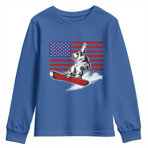 Funny Snowboarding Lover American Flag Winter Sport Youth Sweatshirt TS11 Royal Blue Print Your Wear