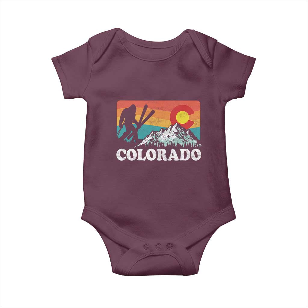Funny Colorado Skiing Bigfoot Snow Mountain Winter Sport Baby Onesie TS11 Maroon Print Your Wear