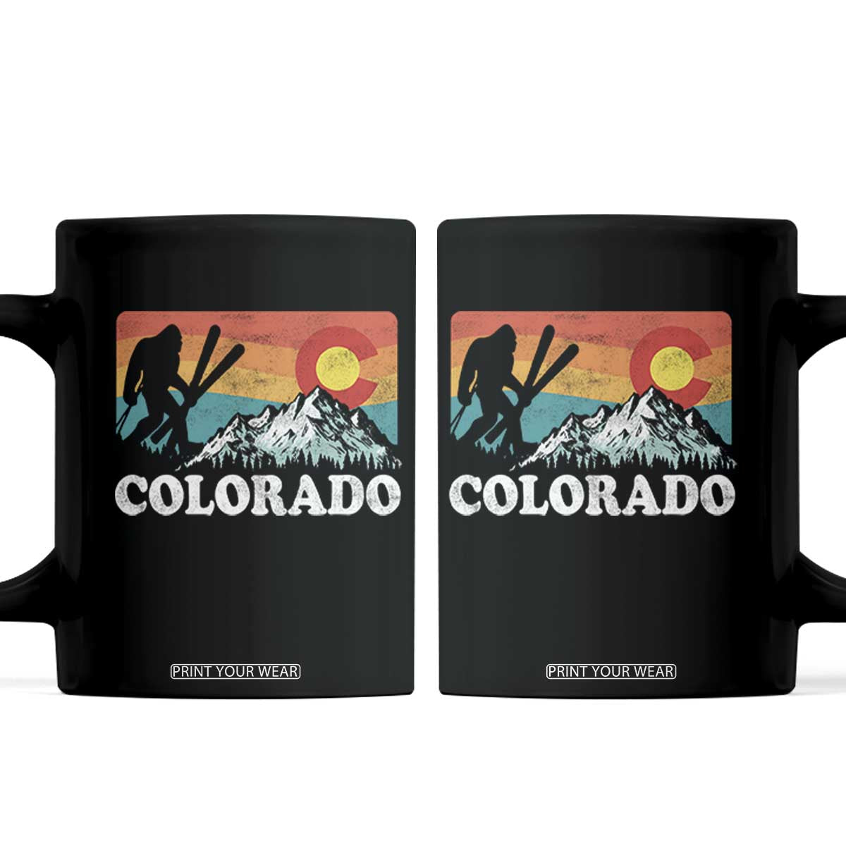 Funny Colorado Skiing Bigfoot Snow Mountain Winter Sport Coffee Mug TS11 Black Print Your Wear