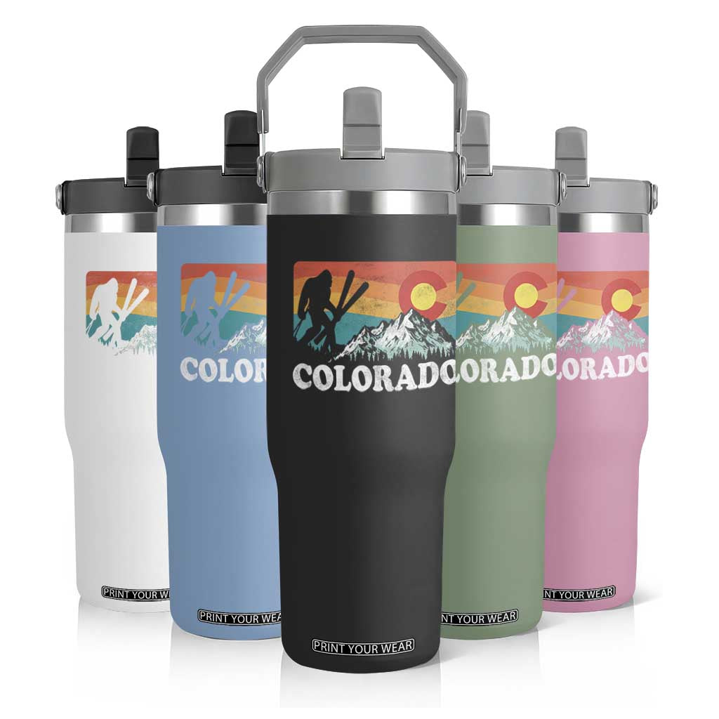 Funny Colorado Skiing Bigfoot Snow Mountain Winter Sport Flip Straw Tumbler TS11 Print Your Wear