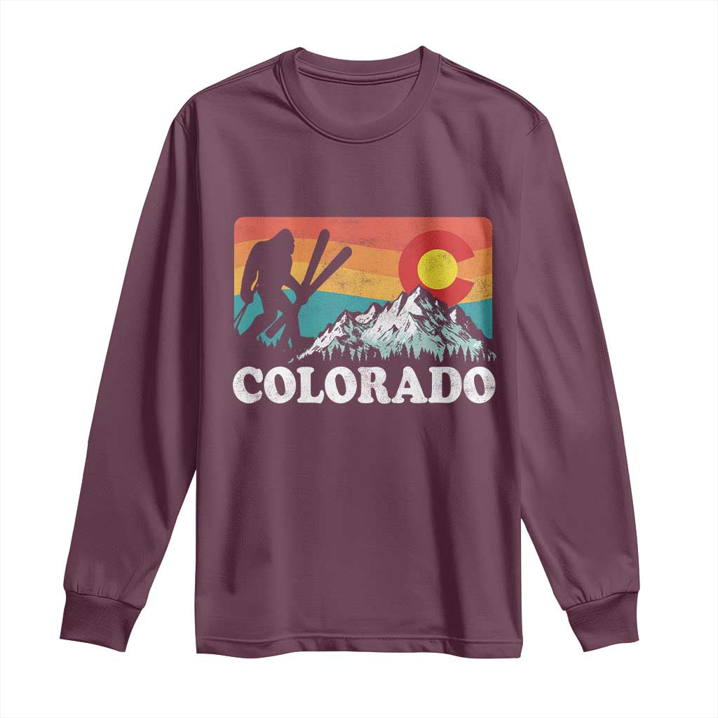 Funny Colorado Skiing Bigfoot Snow Mountain Winter Sport Long Sleeve Shirt TS11 Maroon Print Your Wear
