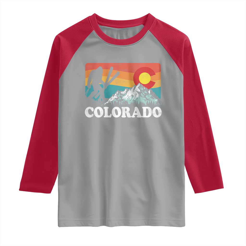 Funny Colorado Skiing Bigfoot Snow Mountain Winter Sport Raglan Shirt TS11 Sport Gray Red Print Your Wear
