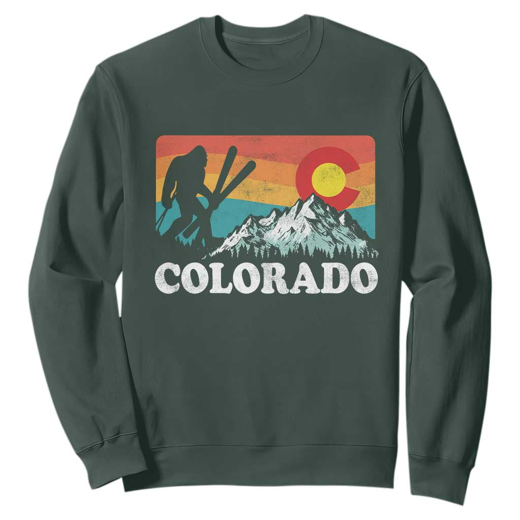Funny Colorado Skiing Bigfoot Snow Mountain Winter Sport Sweatshirt TS11 Dark Forest Green Print Your Wear