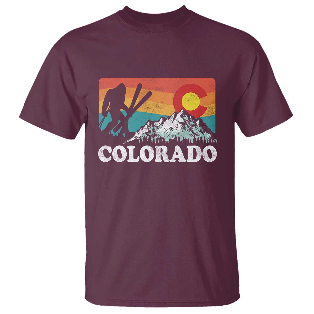 Funny Colorado Skiing Bigfoot Snow Mountain Winter Sport T Shirt TS11 Maroon Print Your Wear