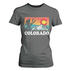 Funny Colorado Skiing Bigfoot Snow Mountain Winter Sport T Shirt For Women TS11 Dark Heather Print Your Wear