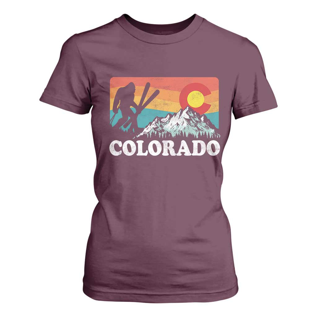 Funny Colorado Skiing Bigfoot Snow Mountain Winter Sport T Shirt For Women TS11 Maroon Print Your Wear