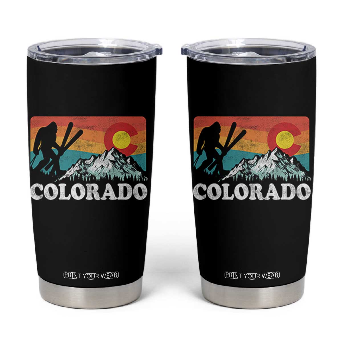 Funny Colorado Skiing Bigfoot Snow Mountain Winter Sport Tumbler Cup TS11 Black Print Your Wear