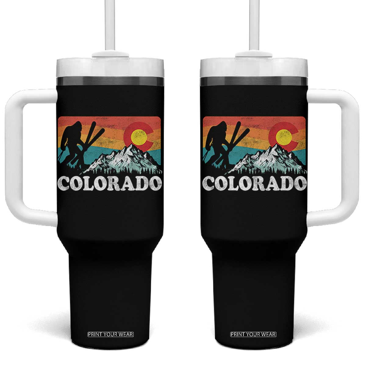 Funny Colorado Skiing Bigfoot Snow Mountain Winter Sport Tumbler With Handle TS11 One Size: 40 oz Black Print Your Wear