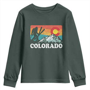 Funny Colorado Skiing Bigfoot Snow Mountain Winter Sport Youth Sweatshirt TS11 Dark Forest Green Print Your Wear