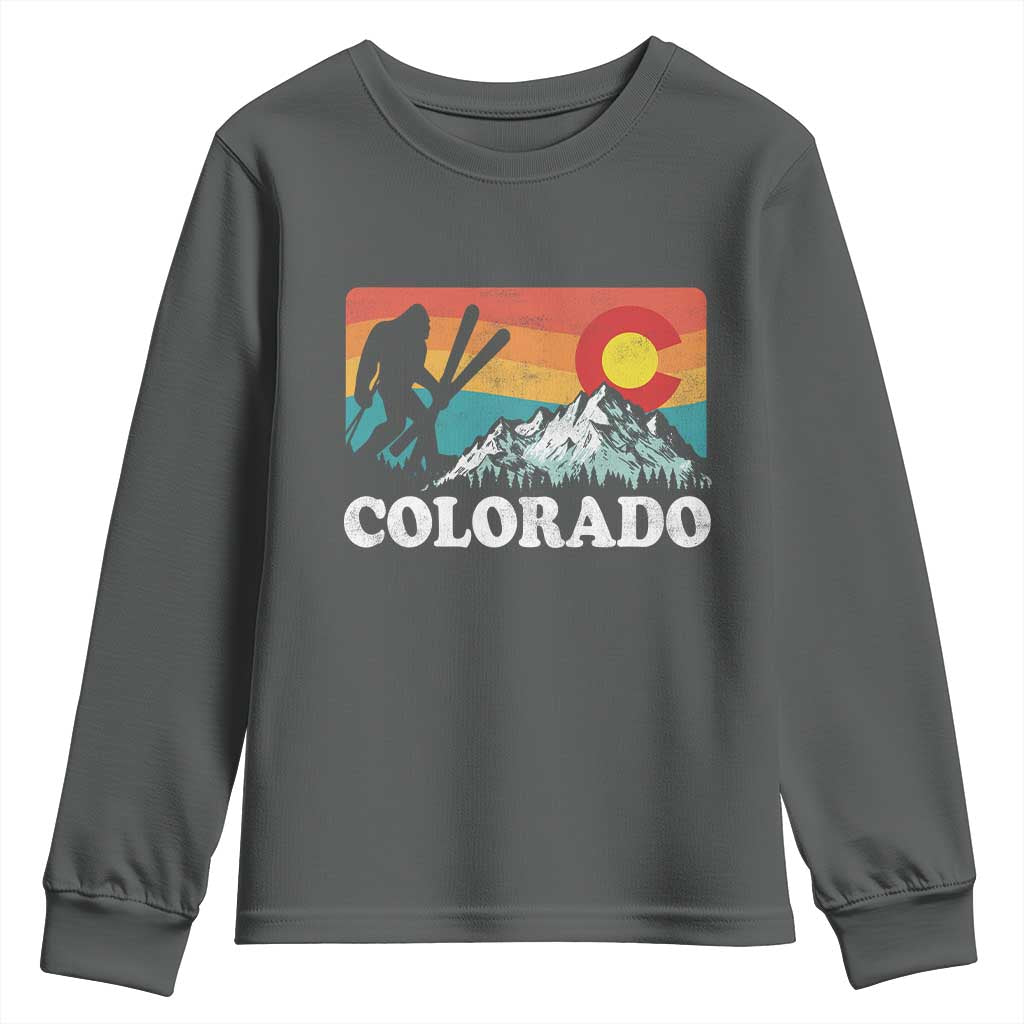 Funny Colorado Skiing Bigfoot Snow Mountain Winter Sport Youth Sweatshirt TS11 Dark Heather Print Your Wear