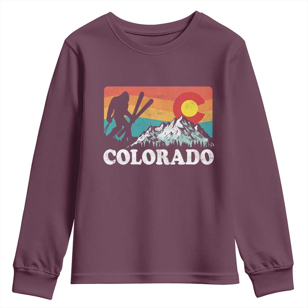 Funny Colorado Skiing Bigfoot Snow Mountain Winter Sport Youth Sweatshirt TS11 Maroon Print Your Wear