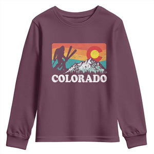 Funny Colorado Skiing Bigfoot Snow Mountain Winter Sport Youth Sweatshirt TS11 Maroon Print Your Wear