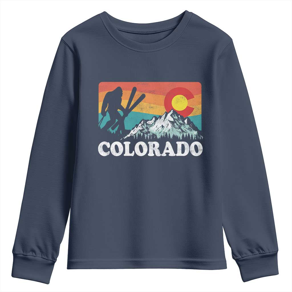 Funny Colorado Skiing Bigfoot Snow Mountain Winter Sport Youth Sweatshirt TS11 Navy Print Your Wear