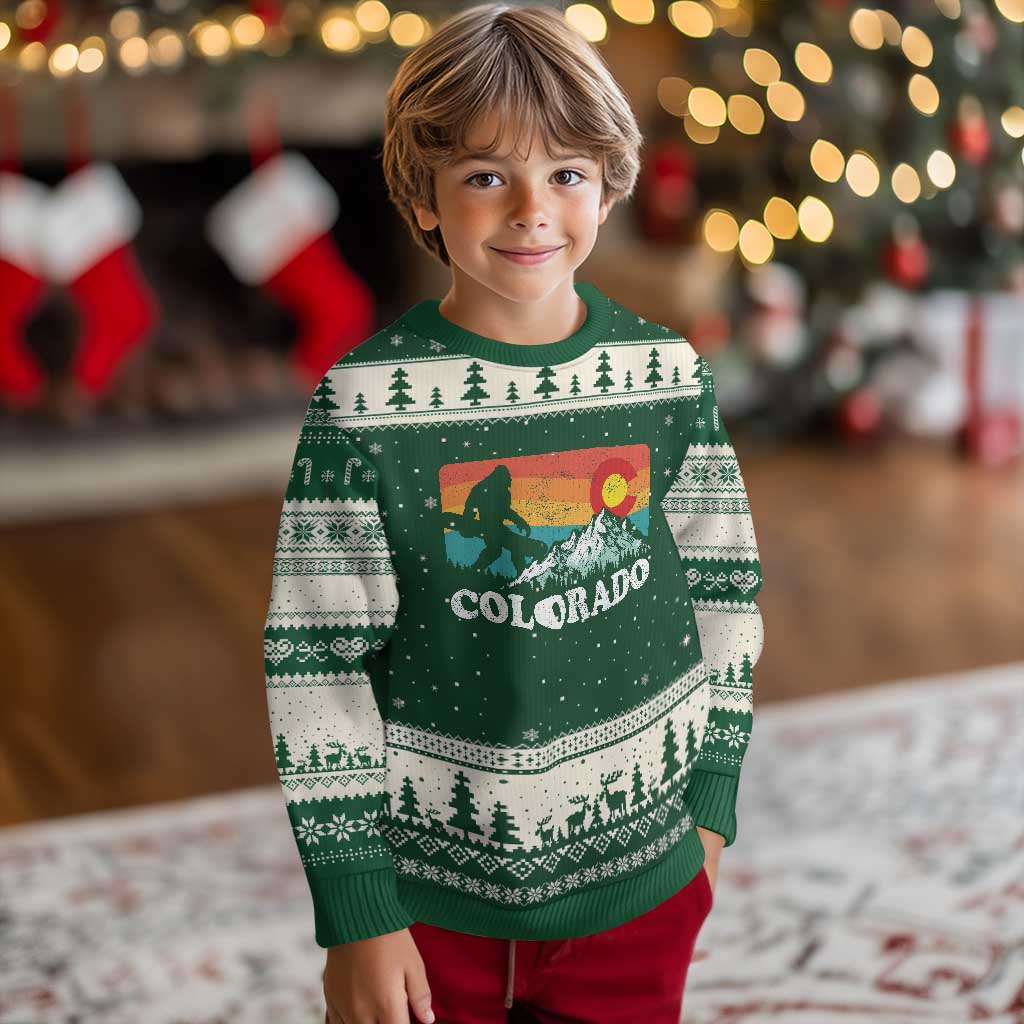 Funny Colorado Snowboarding Bigfoot Mountain Winter Sport Ugly Christmas Sweater TS11 Forest Green Beige Print Your Wear