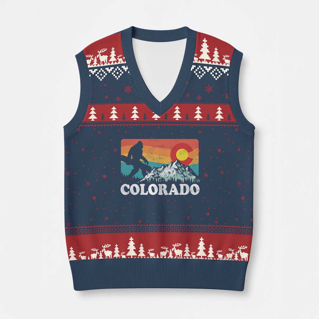Funny Colorado Snowboarding Bigfoot Mountain Winter Sport V-Neck Knit Sweater Vest TS11 Navy Red Print Your Wear