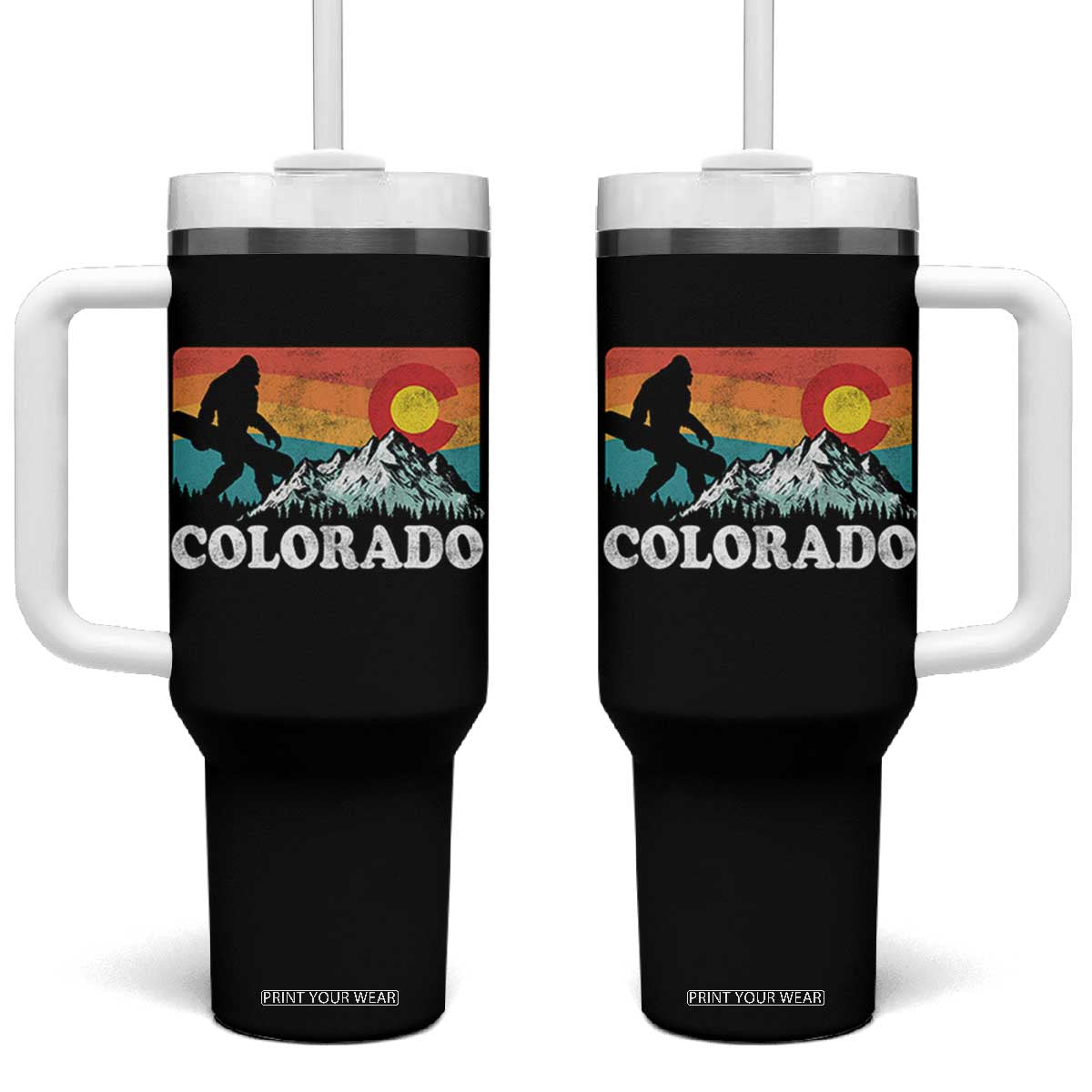 Funny Colorado Snowboarding Bigfoot Mountain Winter Sport Tumbler With Handle TS11 One Size: 40 oz Black Print Your Wear