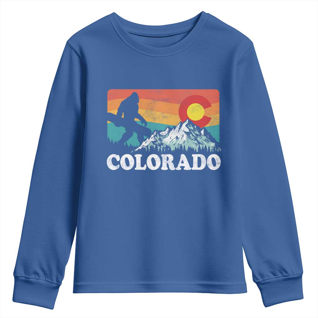 Funny Colorado Snowboarding Bigfoot Mountain Winter Sport Youth Sweatshirt TS11 Royal Blue Print Your Wear