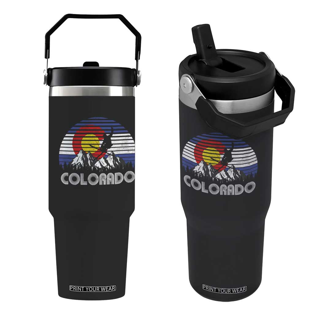 Ski Skiing Colorado Snow Mountain Winter Sport Flip Straw Tumbler TS11 One Size: 30 oz Black Print Your Wear
