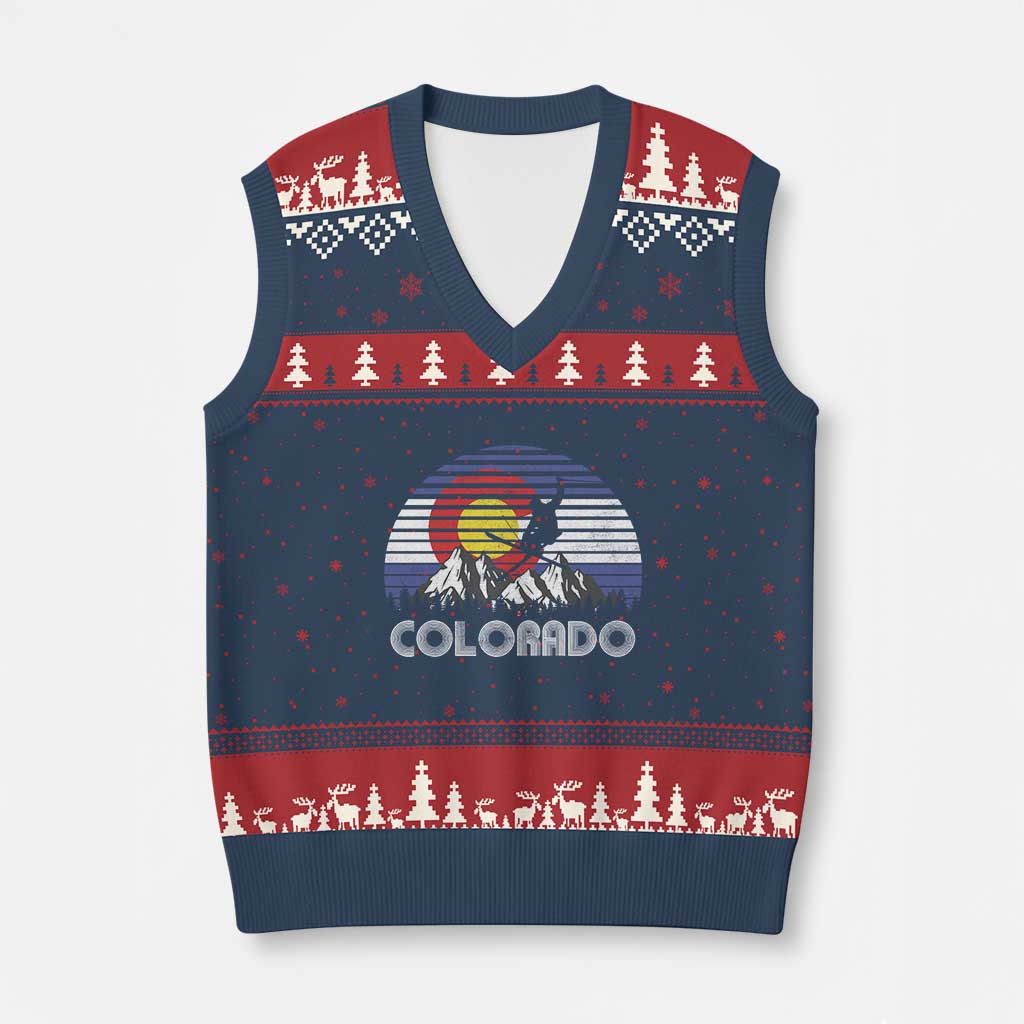 Ski Skiing Colorado Snow Mountain Winter Sport V-Neck Knit Sweater Vest TS11 Navy Red Print Your Wear