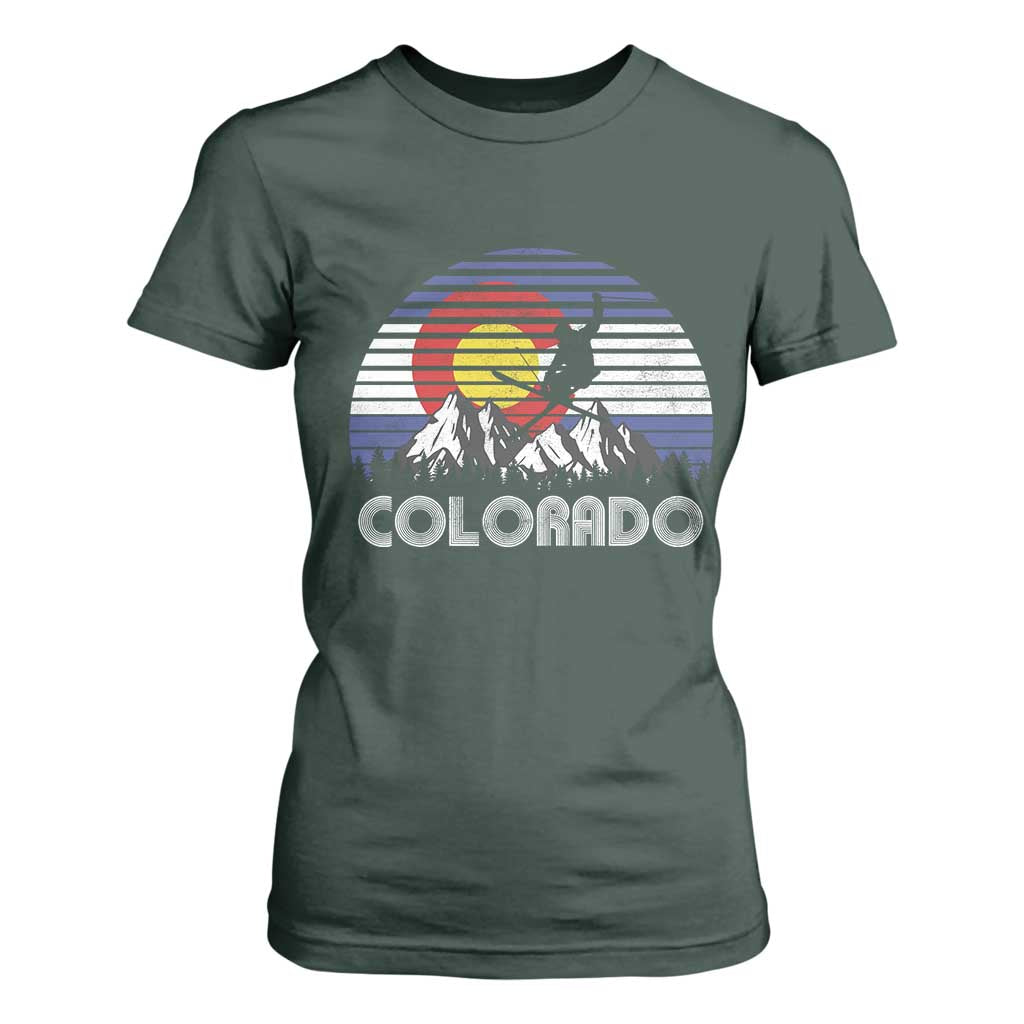 Ski Skiing Colorado Snow Mountain Winter Sport T Shirt For Women TS11 Dark Forest Green Print Your Wear