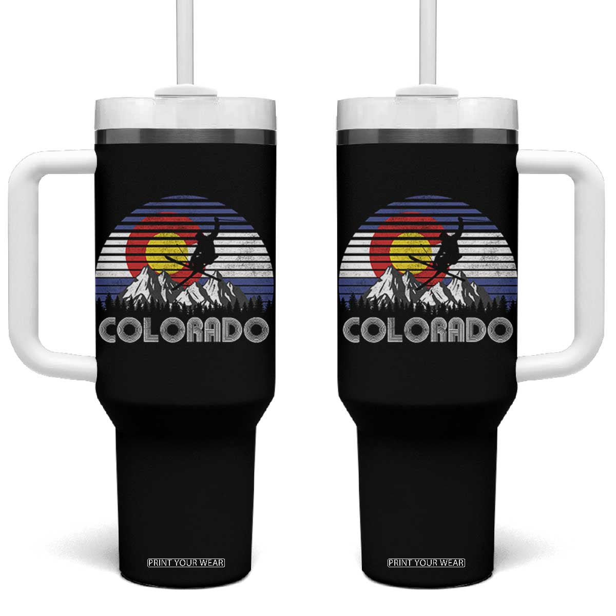 Ski Skiing Colorado Snow Mountain Winter Sport Tumbler With Handle TS11 One Size: 40 oz Black Print Your Wear