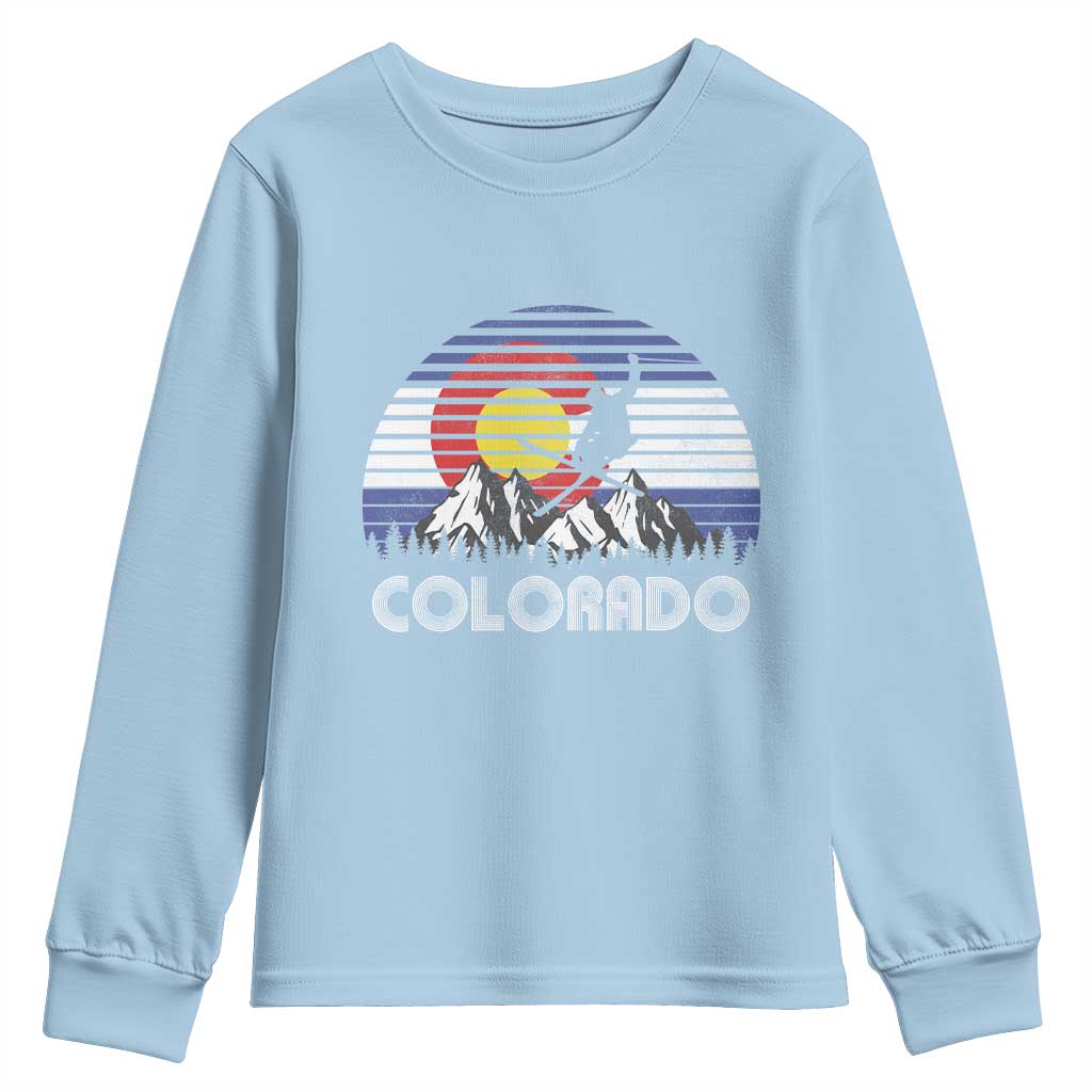 Ski Skiing Colorado Snow Mountain Winter Sport Youth Sweatshirt TS11 Light Blue Print Your Wear