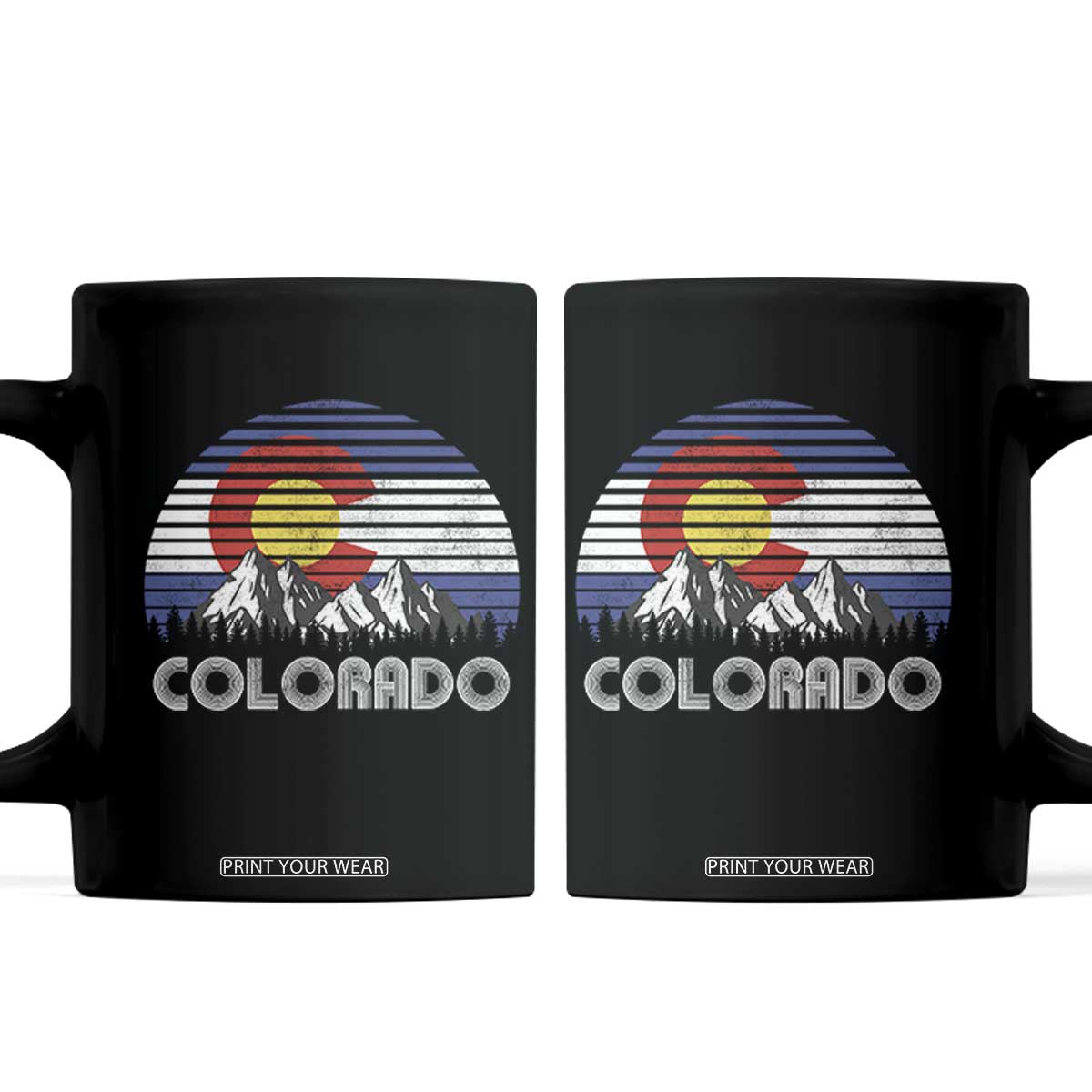Colorado Flag Mountain 70s Retro Patriotic Colorado State Day Coffee Mug TS11 Black Print Your Wear