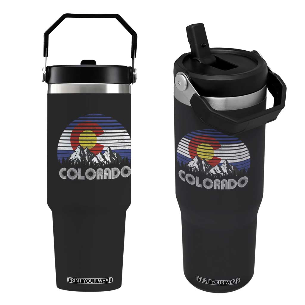 Colorado Flag Mountain 70s Retro Patriotic Colorado State Day Flip Straw Tumbler TS11 One Size: 30 oz Black Print Your Wear