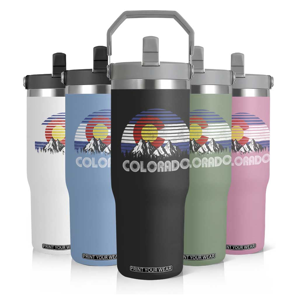 Colorado Flag Mountain 70s Retro Patriotic Colorado State Day Flip Straw Tumbler TS11 Print Your Wear
