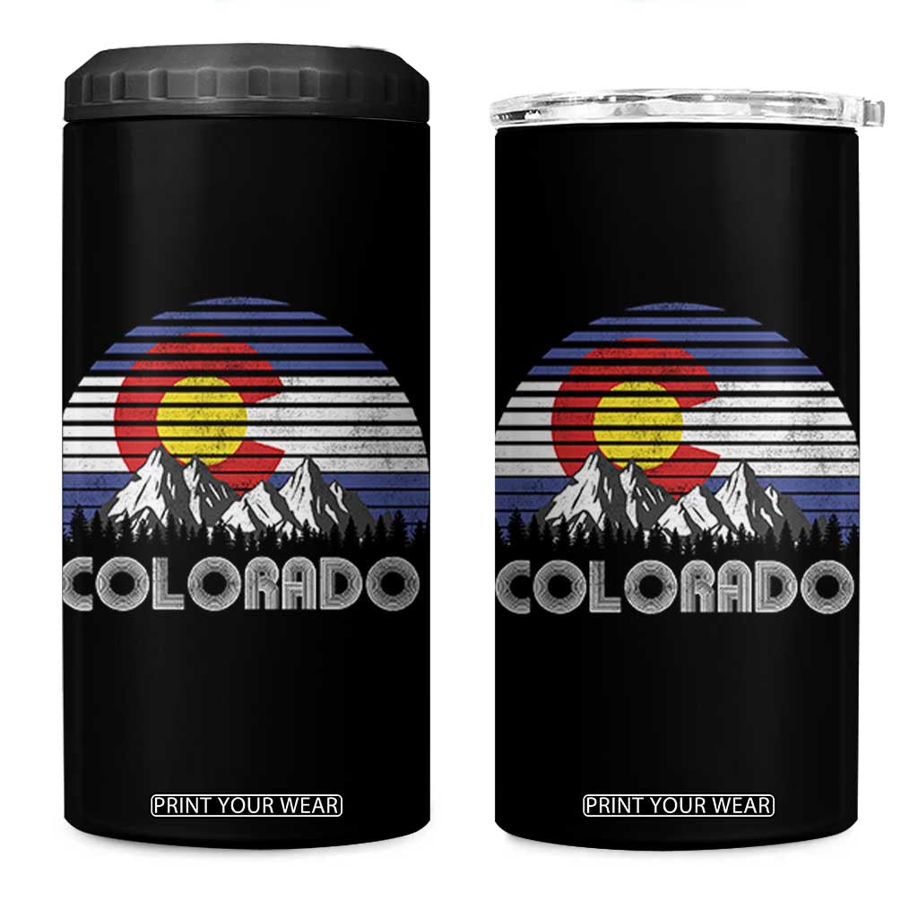 Colorado Flag Mountain 70s Retro Patriotic Colorado State Day 4 in 1 Can Cooler Tumbler TS11 One Size: 16 oz Black Print Your Wear
