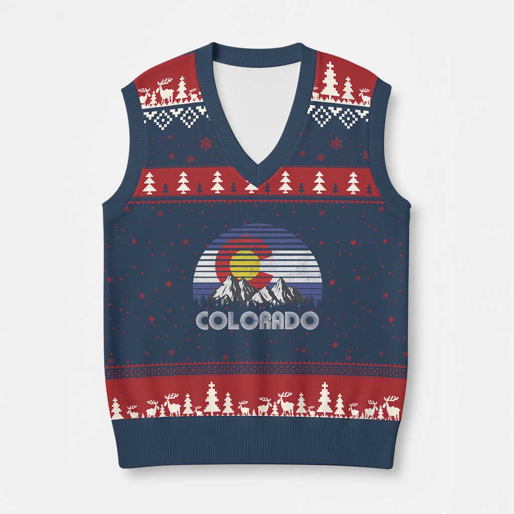 Colorado Flag Mountain 70s Retro Patriotic Colorado State Day V-Neck Knit Sweater Vest TS11 Navy Red Print Your Wear