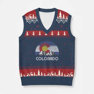 Colorado Flag Mountain 70s Retro Patriotic Colorado State Day V-Neck Knit Sweater Vest TS11 Navy Red Print Your Wear
