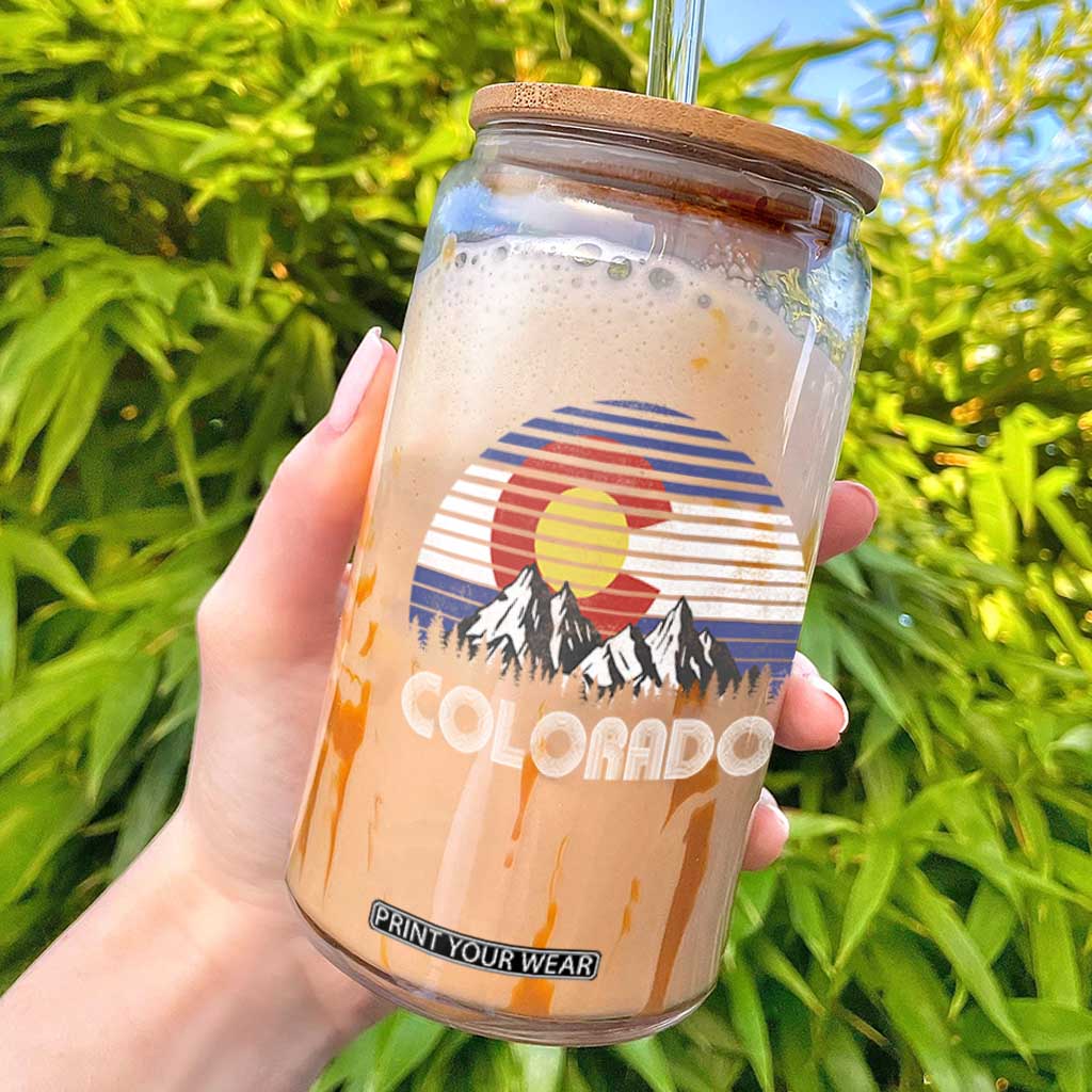 Colorado Flag Mountain 70s Retro Patriotic Colorado State Day Glass Can TS11 Black Print Your Wear
