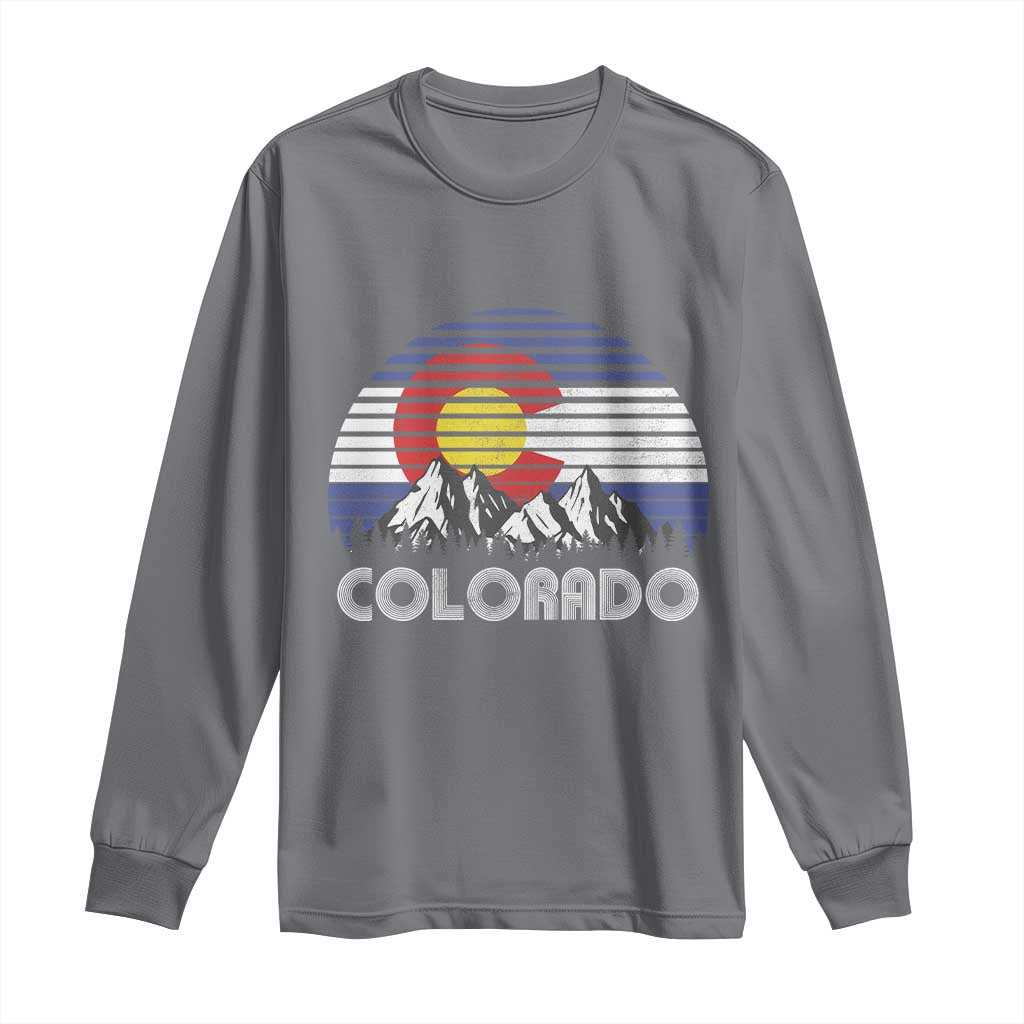 Colorado Flag Mountain 70s Retro Patriotic Colorado State Day Long Sleeve Shirt TS11 Charcoal Print Your Wear