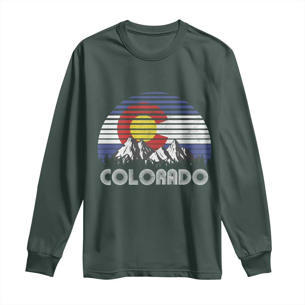 Colorado Flag Mountain 70s Retro Patriotic Colorado State Day Long Sleeve Shirt TS11 Dark Forest Green Print Your Wear